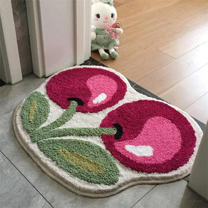 Cute Cherry Tufting Carpet Door Mat Soft Thick Fluffy Tuftted Bathroom Absorbent Rug Toilet Kitchen Entrance Floor Mat Foot Pad