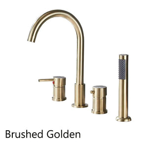 Deck Mount Bathroom Bathtub Faucet Set with Handheld Shower Tub Faucet Hot and Cold Water Mixer Bath Faucet Gold Bathtub Tap