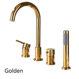 Deck Mount Bathroom Bathtub Faucet Set with Handheld Shower Tub Faucet Hot and Cold Water Mixer Bath Faucet Gold Bathtub Tap