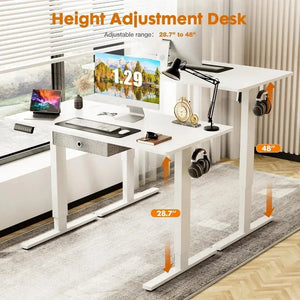 Electric Standing with Drawer 48 x 24 Inches Stand up Desk with Storage Height Adjustable Desk Sit Stand Desk Black Frame