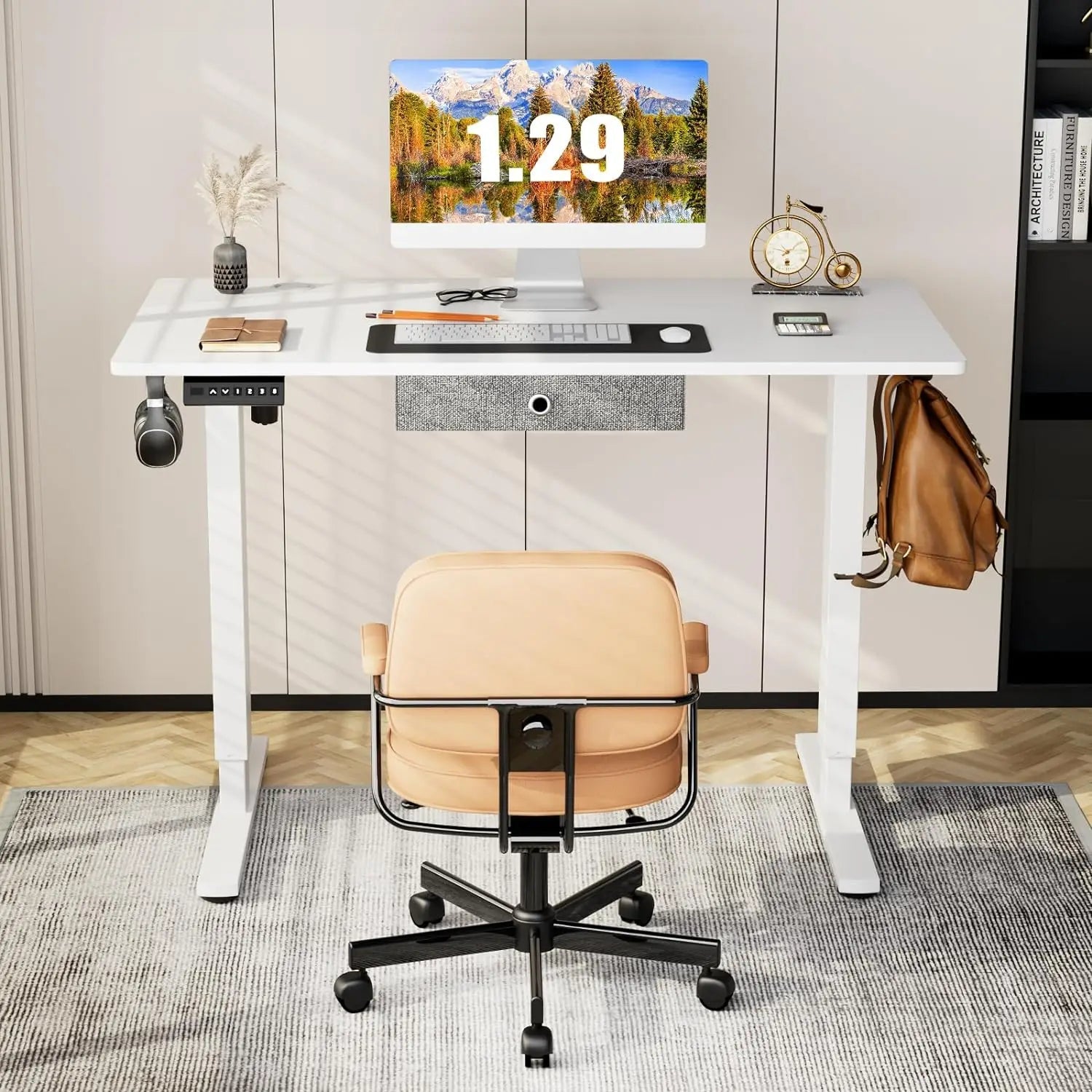 Electric Standing with Drawer 48 x 24 Inches Stand up Desk with Storage Height Adjustable Desk Sit Stand Desk Black Frame