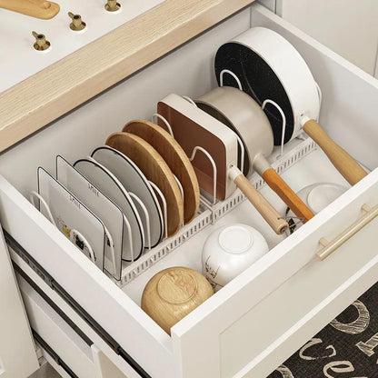 Expandable Kitchen Organizer Shelf Countertop Storage Stand Cabinet Storage Space Saving Pots and Pans Organizer for Cabinet