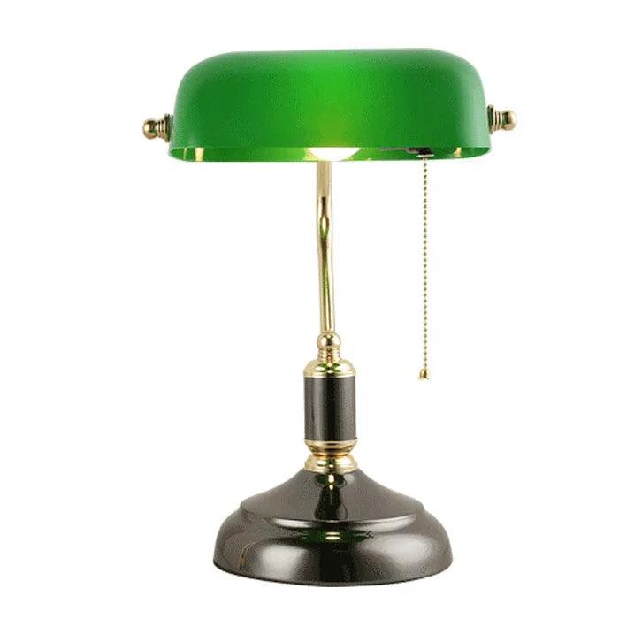 FANHHUI Classical Vintage Banker Lamp E27 Table Lamp Glass Lampshade for Bedroom Study Home Reading Desk Lights 90V-240V