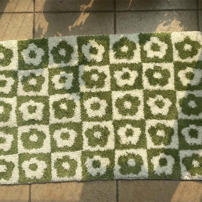 Flower Plaid Carpet Rugs Soft Tufting Wool Carpet Rugs Non-Slip Abosrbent Bathroom Floor Mat Bedroom Toilet Door Carpet