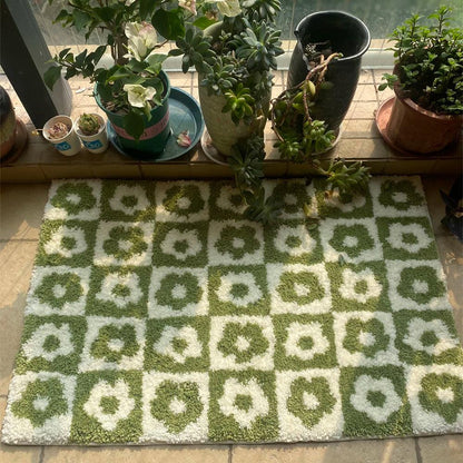 Flower Plaid Carpet Rugs Soft Tufting Wool Carpet Rugs Non-Slip Abosrbent Bathroom Floor Mat Bedroom Toilet Door Carpet