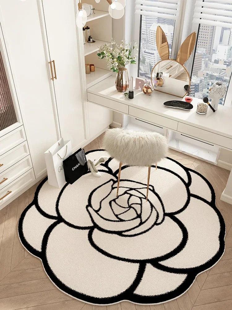 French Cream Style Rugs for Bedroom Round Flower Bedside Rug Soft Non-slip Dressing Table Mat Large Area Carpets for Living Room