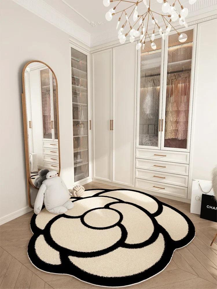 French Cream Style Rugs for Bedroom Round Flower Bedside Rug Soft Non-slip Dressing Table Mat Large Area Carpets for Living Room