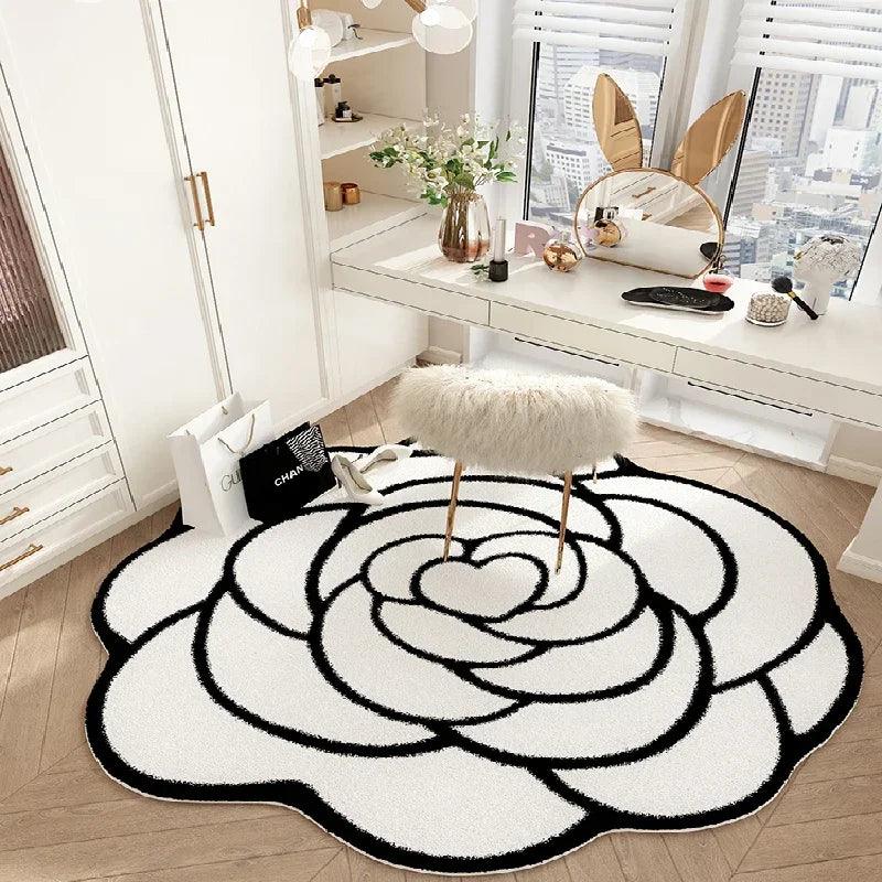 French Cream Style Rugs for Bedroom Round Flower Bedside Rug Soft Non-slip Dressing Table Mat Large Area Carpets for Living Room