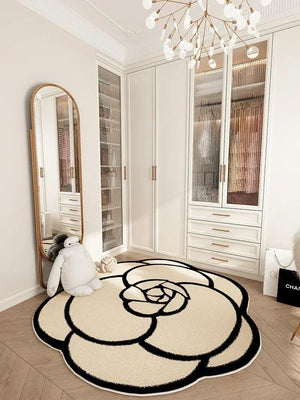 French Cream Style Rugs for Bedroom Round Flower Bedside Rug Soft Non-slip Dressing Table Mat Large Area Carpets for Living Room