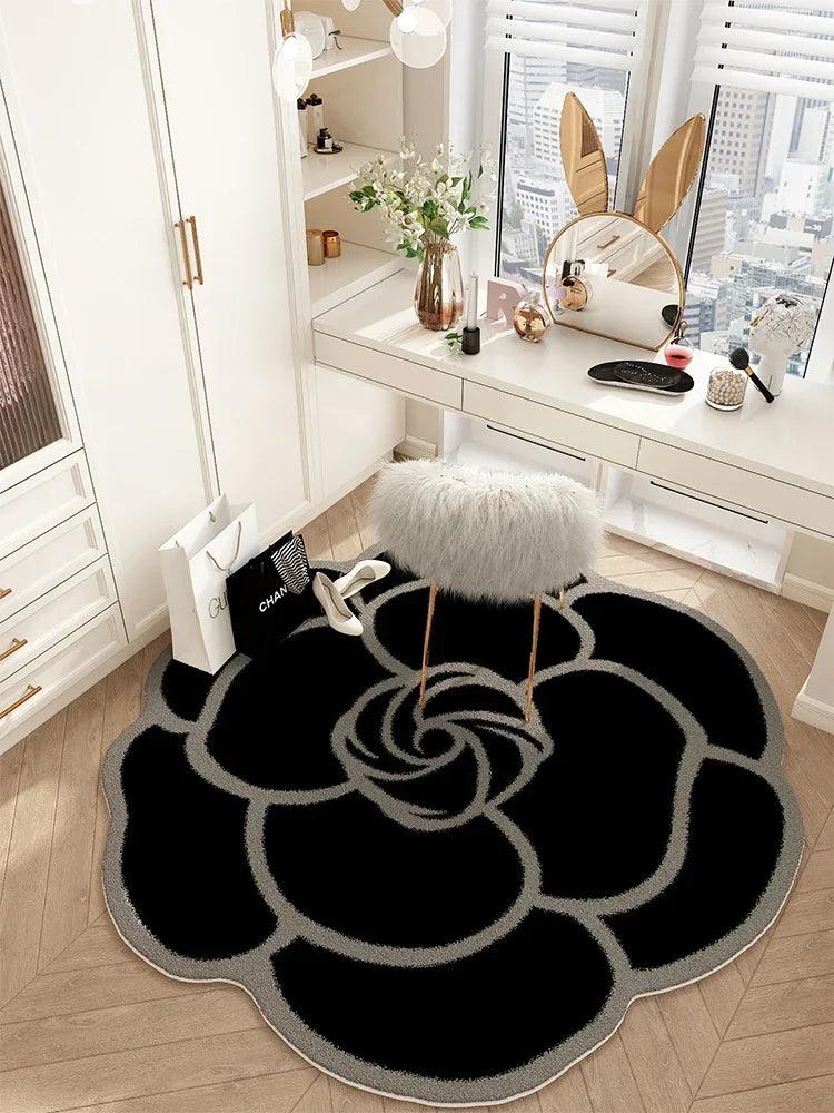 French Cream Style Rugs for Bedroom Round Flower Bedside Rug Soft Non-slip Dressing Table Mat Large Area Carpets for Living Room