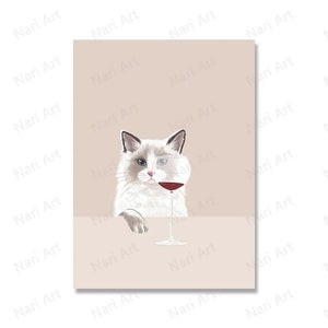 Funny Black White Cats Red Wine Poster And Prints Canvas Painting Cat Lover Wall Art Pictures For Living Room Kitchen Home Decor