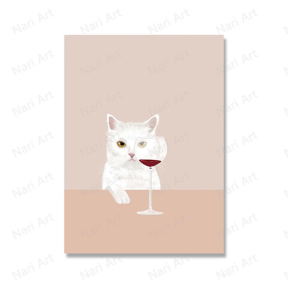 Funny Black White Cats Red Wine Poster And Prints Canvas Painting Cat Lover Wall Art Pictures For Living Room Kitchen Home Decor