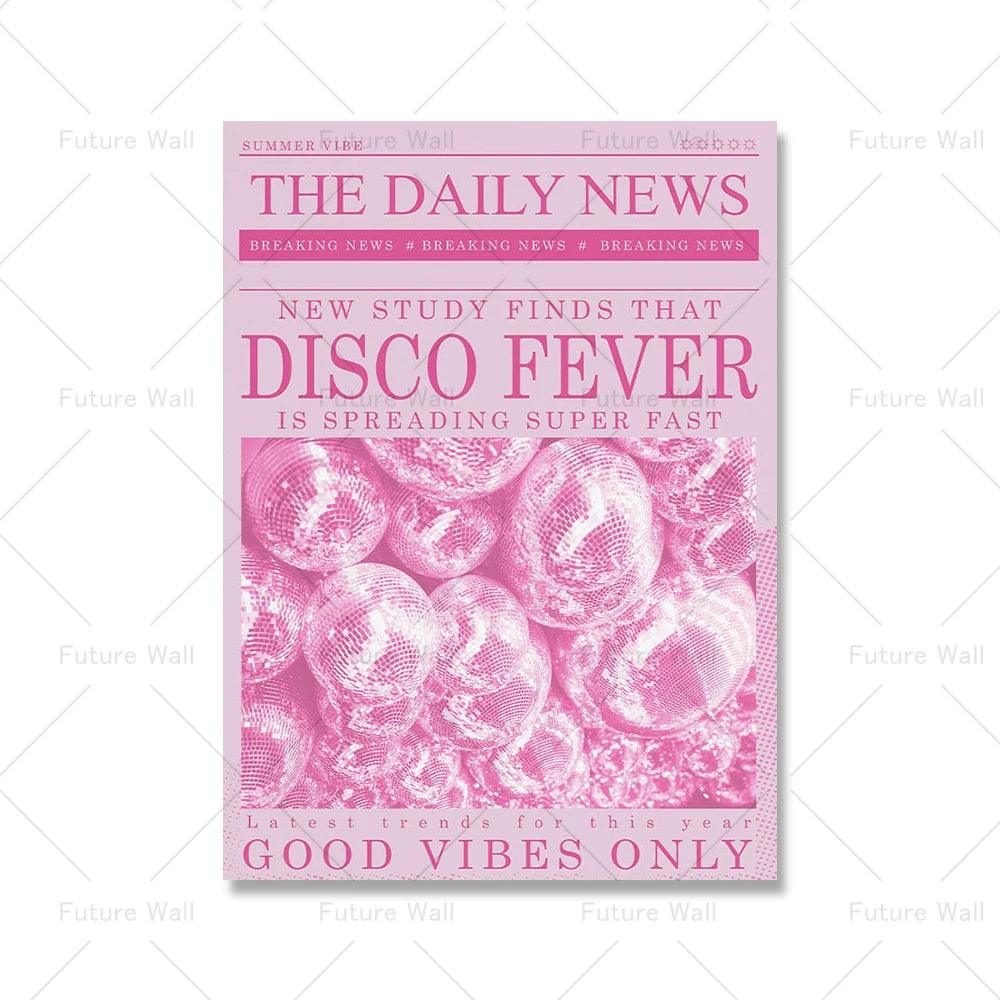 Funny Retro Cocktail Disco Aesthetic Poster And Prints Pink Preppy Wall Art Canvas Painting Quote Wall Picture Girl Room Decor