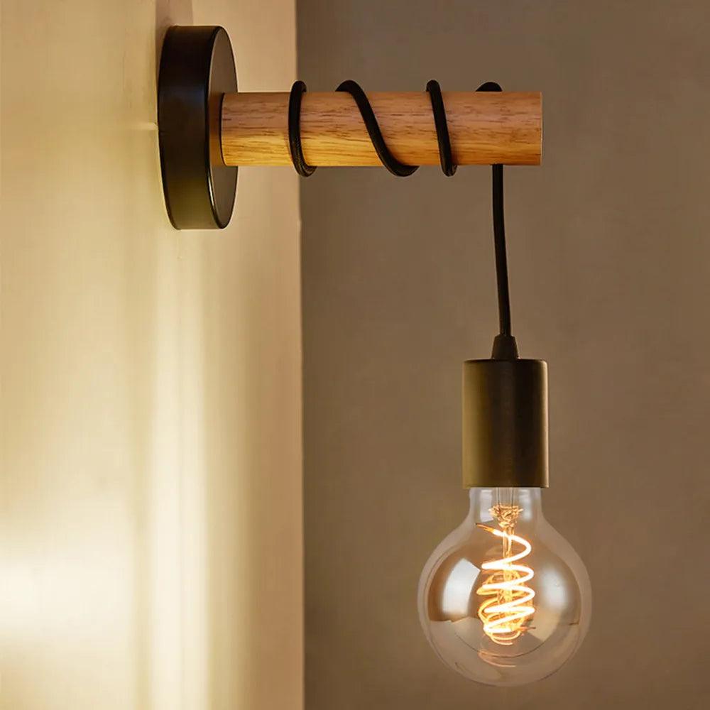 Genixgreen Vintage Wood Wall Lamp E27 Modern Indoor Wall Light Black White Wooden Sconce Home Indoor Stair Decorartion Lighting