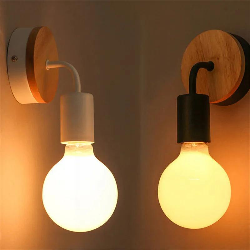 Genixgreen Vintage Wood Wall Lamp E27 Modern Indoor Wall Light Black White Wooden Sconce Home Indoor Stair Decorartion Lighting