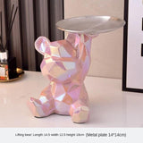 Geometric shape ceramic electroplating statue bear with piggy bank tray, candy, cosmetic storage box, display shelf decoration.