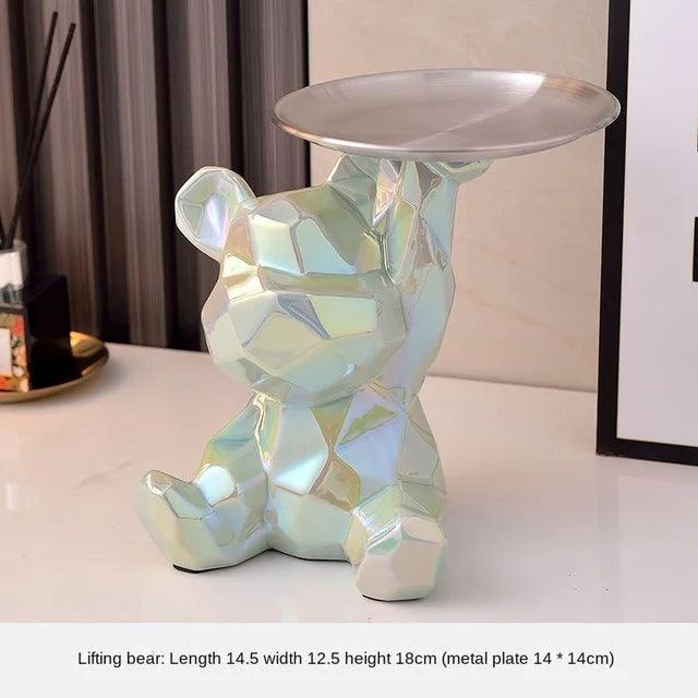 Geometric shape ceramic electroplating statue bear with piggy bank tray, candy, cosmetic storage box, display shelf decoration.