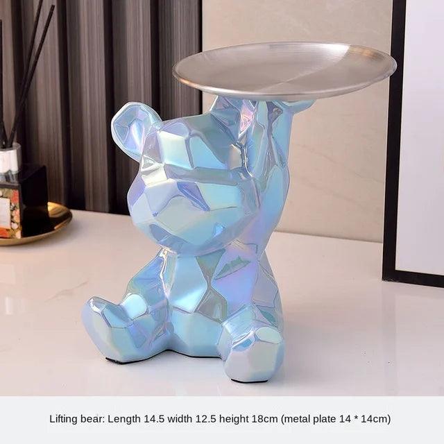 Geometric shape ceramic electroplating statue bear with piggy bank tray, candy, cosmetic storage box, display shelf decoration.