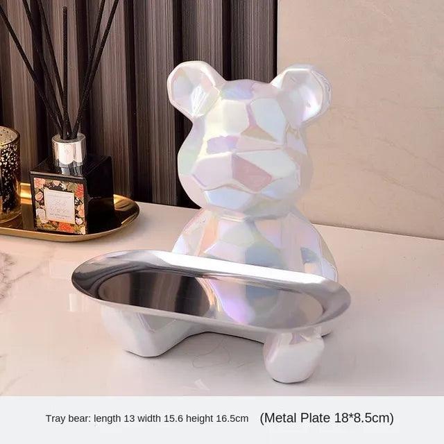 Geometric shape ceramic electroplating statue bear with piggy bank tray, candy, cosmetic storage box, display shelf decoration.