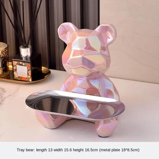 Geometric shape ceramic electroplating statue bear with piggy bank tray, candy, cosmetic storage box, display shelf decoration.