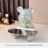 Geometric shape ceramic electroplating statue bear with piggy bank tray, candy, cosmetic storage box, display shelf decoration.