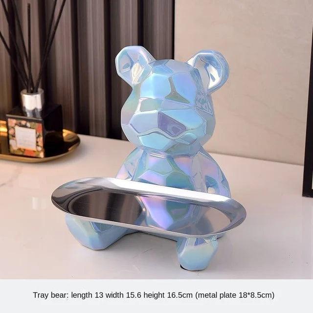 Geometric shape ceramic electroplating statue bear with piggy bank tray, candy, cosmetic storage box, display shelf decoration.