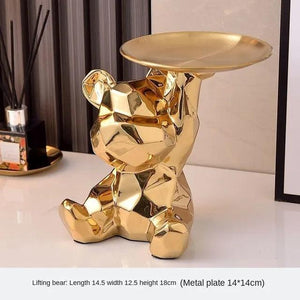 Geometric shape ceramic electroplating statue bear with piggy bank tray, candy, cosmetic storage box, display shelf decoration.