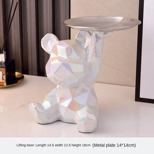 Geometric shape ceramic electroplating statue bear with piggy bank tray, candy, cosmetic storage box, display shelf decoration.