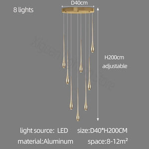 Gold Long Chandelier Minimalist Floodlight LED Duplex Villa Lighting Living Room Dining Room Light Rotary Staircase Chandelier