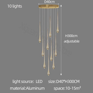 Gold Long Chandelier Minimalist Floodlight LED Duplex Villa Lighting Living Room Dining Room Light Rotary Staircase Chandelier