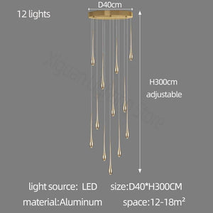 Gold Long Chandelier Minimalist Floodlight LED Duplex Villa Lighting Living Room Dining Room Light Rotary Staircase Chandelier