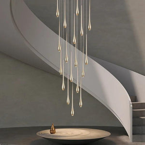 Gold Long Chandelier Minimalist Floodlight LED Duplex Villa Lighting Living Room Dining Room Light Rotary Staircase Chandelier