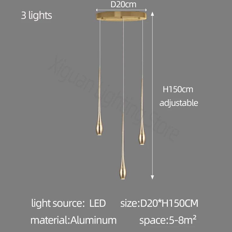 Gold Long Chandelier Minimalist Floodlight LED Duplex Villa Lighting Living Room Dining Room Light Rotary Staircase Chandelier