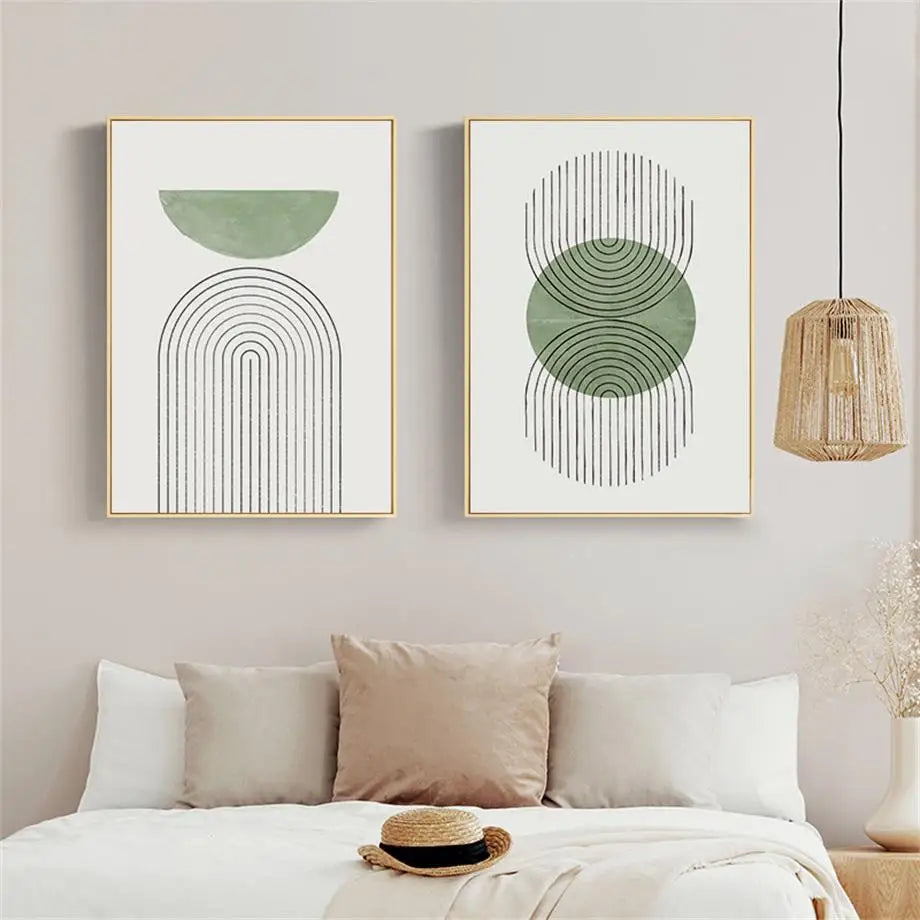 Green Abstract Line Mid Century Minimalist Posters And Prints Wall Art Canvas Painting Wall Pictures For Living Room Home Decor