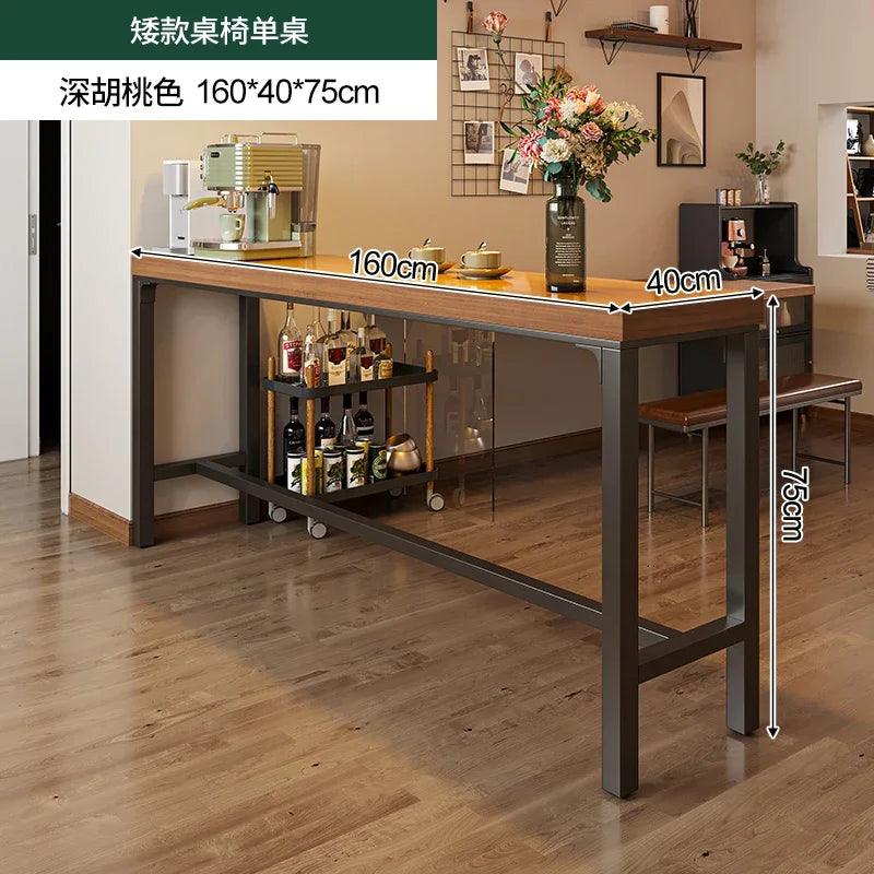 Home Wooden High Table Balcony Leisure Bar Tables Simple Kitchen Furniture The Wall Iron Art Long Table Cafe Table and Chair Set