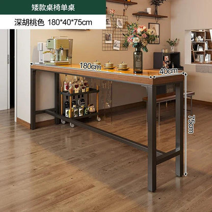 Home Wooden High Table Balcony Leisure Bar Tables Simple Kitchen Furniture The Wall Iron Art Long Table Cafe Table and Chair Set