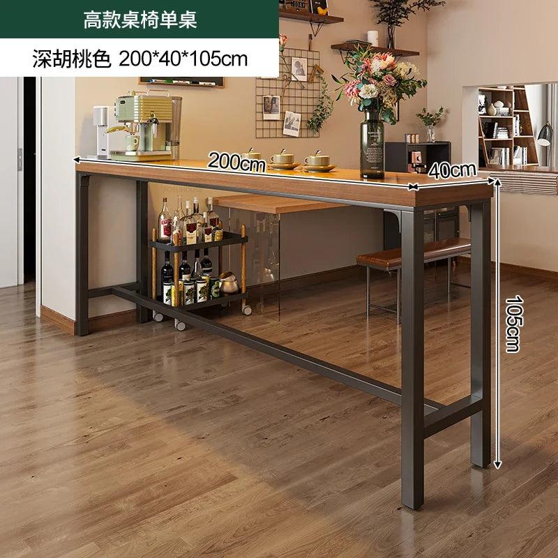 Home Wooden High Table Balcony Leisure Bar Tables Simple Kitchen Furniture The Wall Iron Art Long Table Cafe Table and Chair Set