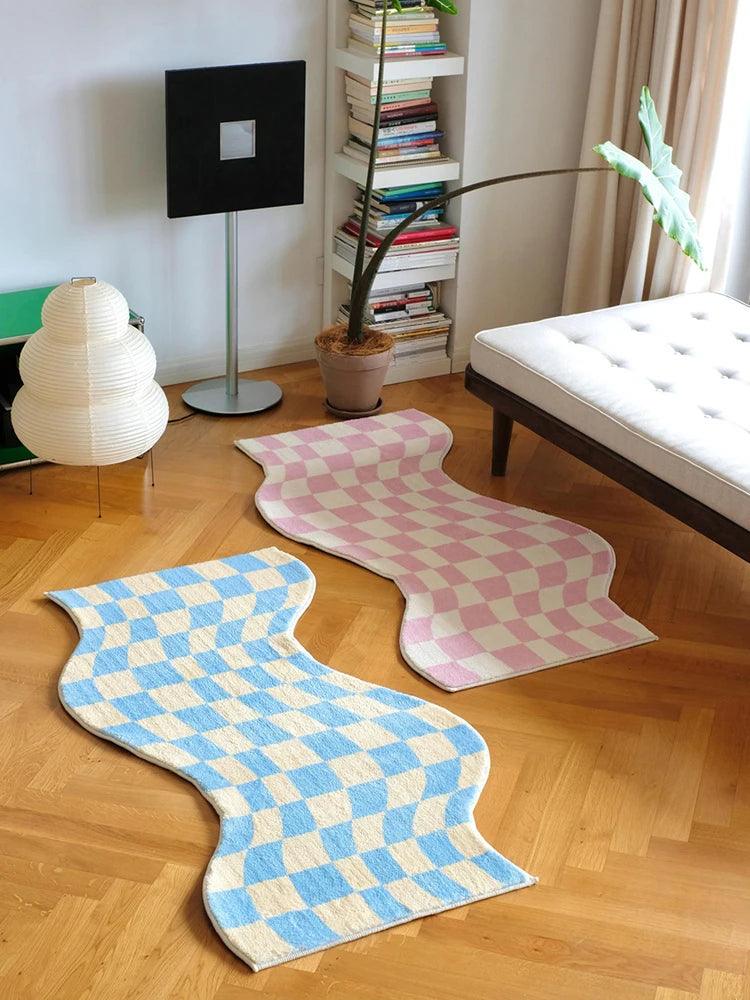 Irregular Checkerboard Bedroom Rug Modern Fashion Classic Lattice Living Room Polyester Carpet Cute Girly IG Decoration Home Mat