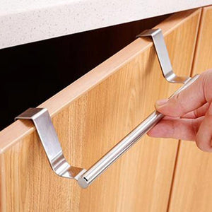 Kitchen Cabinet Door Towel Bar Stainless Steel Door Back Towel Hanging Holder Bathroom Punch-free Towels Hooks Home Organizer