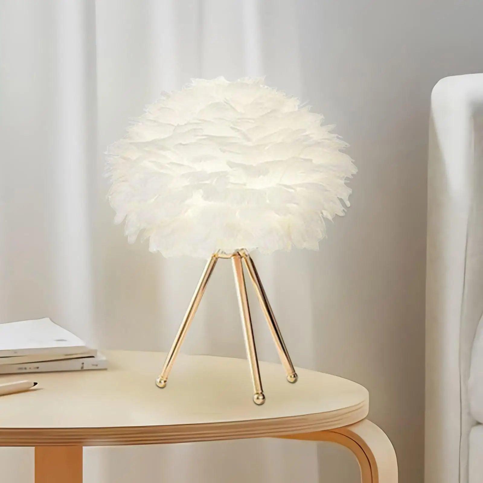 LED Feather Bedside Table Lamp Elegant Bedroom Living Room Desktop Nightstand Decoration Romantic Night Light for Home Decor