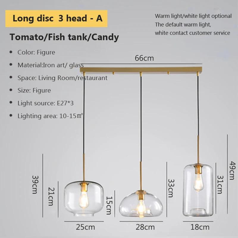 LED Modern hanging loft Glass lustre Pendant Light industrial decor Lights Fixtures E27/E26 for Kitchen Restaurant Lamp