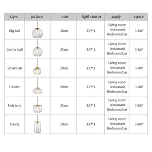 LED Modern hanging loft Glass lustre Pendant Light industrial decor Lights Fixtures E27/E26 for Kitchen Restaurant Lamp