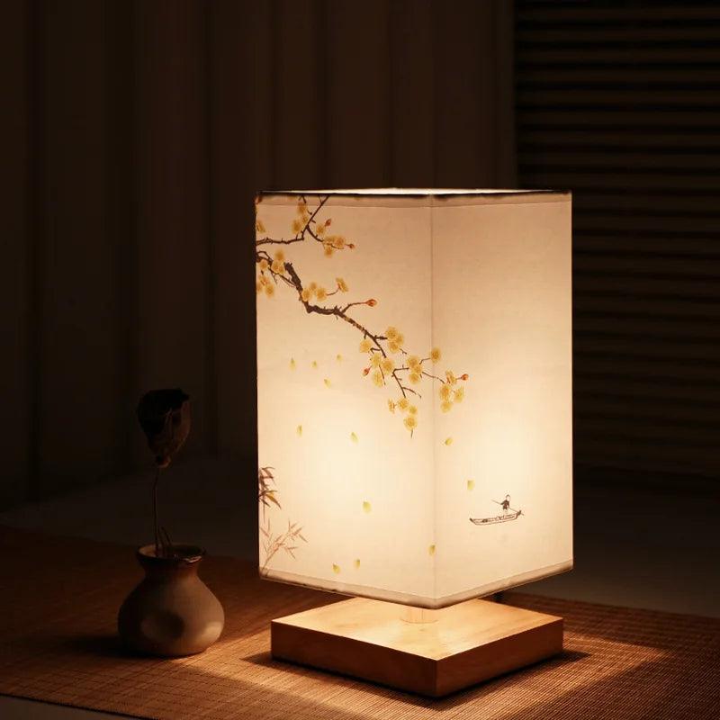 LED Square Decoration Table Lamps Simple Chinese Style Dimmable EU Plug Night Light Fabric Lampshade Bedroom Bedside Lights