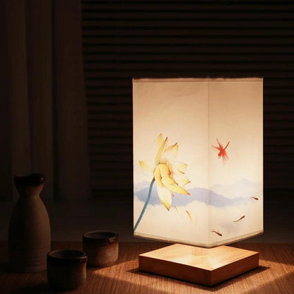 LED Square Decoration Table Lamps Simple Chinese Style Dimmable EU Plug Night Light Fabric Lampshade Bedroom Bedside Lights