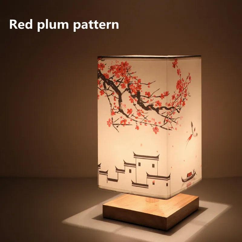 LED Square Decoration Table Lamps Simple Chinese Style Dimmable EU Plug Night Light Fabric Lampshade Bedroom Bedside Lights