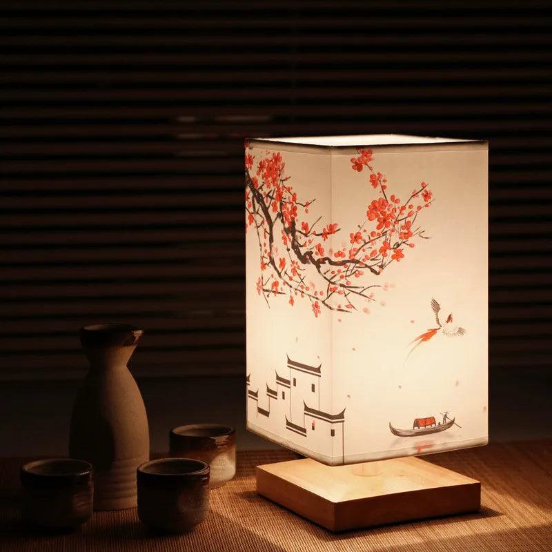 LED Square Decoration Table Lamps Simple Chinese Style Dimmable EU Plug Night Light Fabric Lampshade Bedroom Bedside Lights