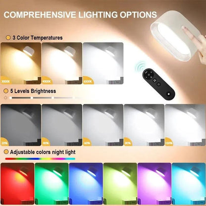 LED Wall Light Rechargeable 360° Rotatable Lamp 5 Brightness Levels RGB Night Light Touch and Remote-Control for Household Lamp