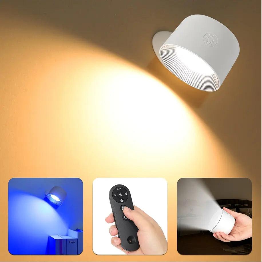 LED Wall Light Rechargeable 360° Rotatable Lamp 5 Brightness Levels RGB Night Light Touch and Remote-Control for Household Lamp