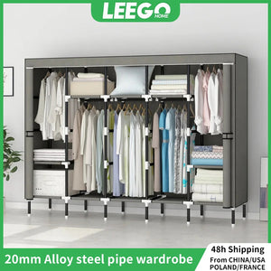 LEEGOHOME Closet Wardrobe 80in 203x42x170CM Wardrobe Steel Fabric Clothes Hanging with 10 Storage Shelves & 5 Hanging Rods