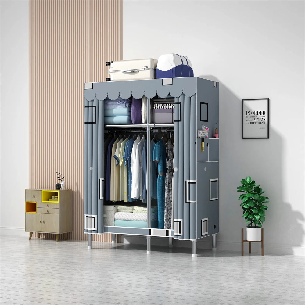 LEEGOHOME Wardrobe 85/110/130/150/170x45CMx170CM Closet Wardrobe with 23MM Steel Pipe Bedroom Foldable Cloth Wardrobe